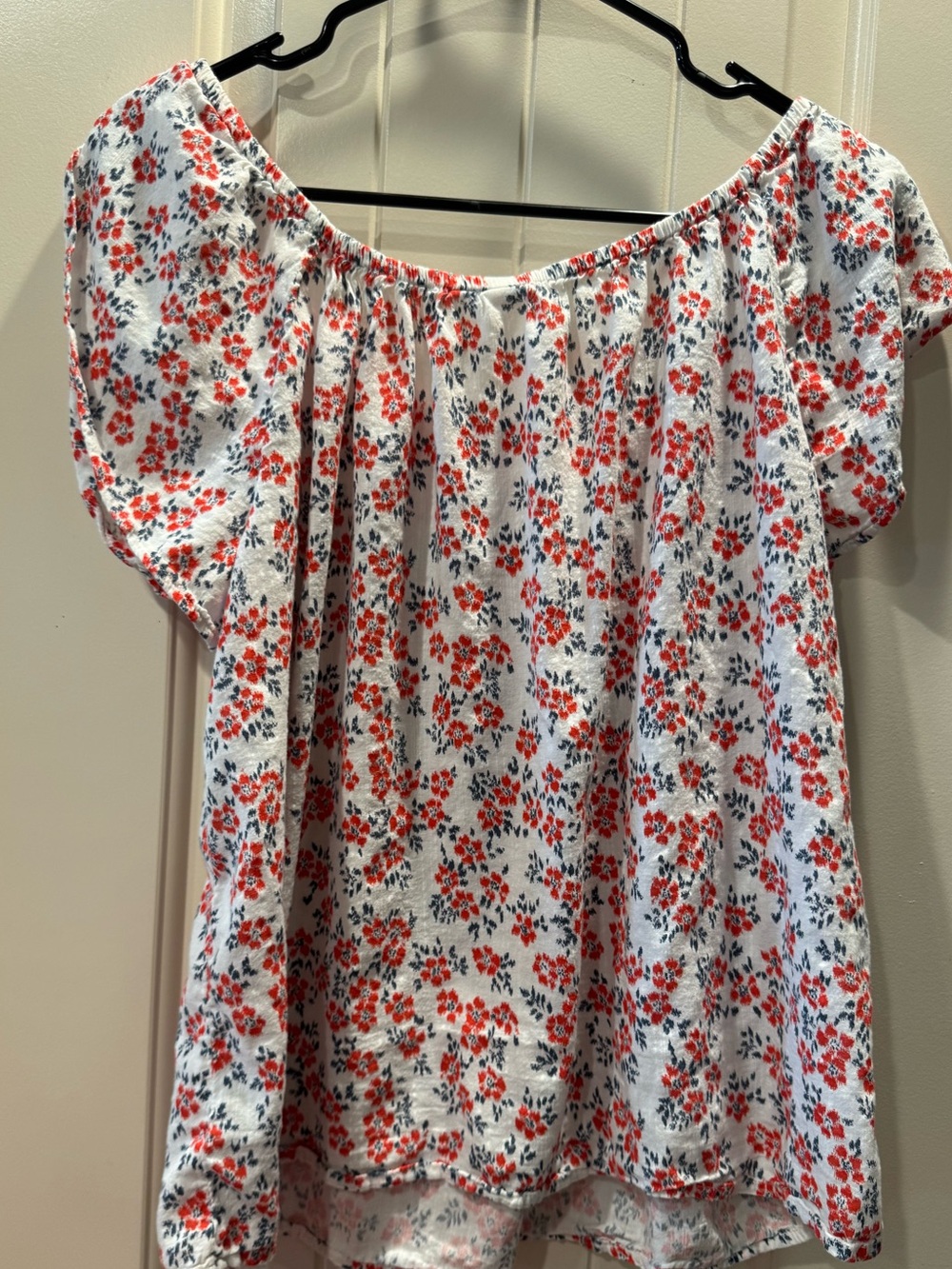 GAP White Off-Shoulder Top with Red Floral Print